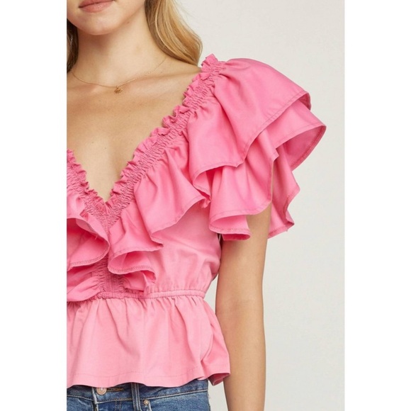 Entro Orange Ruffled Peplum Blouse. Size Small - Picture 12 of 12